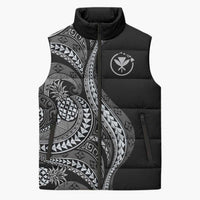 Hawaii Pineapple Gray Scale Tribal Pattern Sleeveless Puffer Jacket - Polynesian Pride