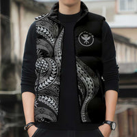 Hawaii Pineapple Gray Scale Tribal Pattern Sleeveless Puffer Jacket - Polynesian Pride