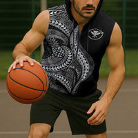 Hawaii Pineapple Gray Scale Tribal Pattern Sleeveless Zip Hoodie - Polynesian Pride
