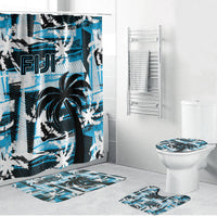 Fijian Rugby Bathroom Set Grunge Palm Stylized LT01 Bathroom Set (4 pcs) Blue - Polynesian Pride