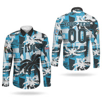 Custom Fijian Rugby Couples Matching Summer Maxi Dress and Long Sleeve Button Shirt Grunge Palm Stylized LT01 - Polynesian Pride