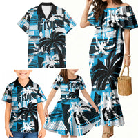 Custom Fijian Rugby Family Matching Mermaid Dress and Hawaiian Shirt Grunge Palm Stylized LT01 - Polynesian Pride
