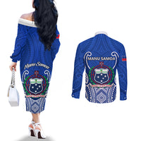 Samoa Rugby Couples Matching Off The Shoulder Long Sleeve Dress and Long Sleeve Button Shirts Manu Samoa Go 2023 World Cup LT01 - Polynesian Pride