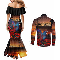 New Zealand Tui Bird Soldier ANZAC Couples Matching Mermaid Dress and Long Sleeve Button Shirt Lest We Forget LT03 - Polynesian Pride