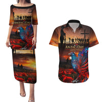 New Zealand Tui Bird Soldier ANZAC Couples Matching Puletasi and Hawaiian Shirt Lest We Forget LT03 Black - Polynesian Pride