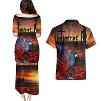 New Zealand Tui Bird Soldier ANZAC Couples Matching Puletasi and Hawaiian Shirt Lest We Forget LT03 - Polynesian Pride