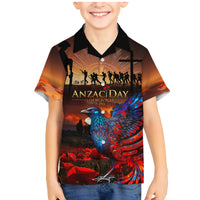 New Zealand Tui Bird Soldier ANZAC Family Matching Mermaid Dress and Hawaiian Shirt Lest We Forget LT03 Son's Shirt Black - Polynesian Pride