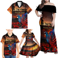 New Zealand Tui Bird Soldier ANZAC Family Matching Off Shoulder Maxi Dress and Hawaiian Shirt Lest We Forget LT03 - Polynesian Pride