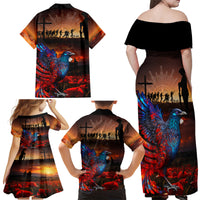New Zealand Tui Bird Soldier ANZAC Family Matching Off Shoulder Maxi Dress and Hawaiian Shirt Lest We Forget LT03 - Polynesian Pride