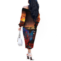 New Zealand Tui Bird Soldier ANZAC Off The Shoulder Long Sleeve Dress Lest We Forget LT03 - Polynesian Pride