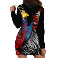 New Zealand Kohwhai Tui Bird Hoodie Dress Silver Fern Version LT03 - Polynesian Pride