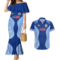 Custom Manu Samoa Rugby Couples Matching Mermaid Dress and Hawaiian Shirt Polynesian Tattoo LT03 Blue - Polynesian Pride