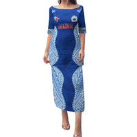 Custom Manu Samoa Rugby Puletasi Polynesian Tattoo LT03 Long Dress Blue - Polynesian Pride