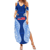 Custom Manu Samoa Rugby Summer Maxi Dress Polynesian Tattoo LT03 Women Blue - Polynesian Pride