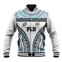 Custom Flying Fijians Rugby Baseball Jacket Tapa Tribal Cloth LT03 Unisex White - Polynesian Pride