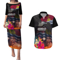 Personalised Kiribati Independence Day Couples Matching Puletasi and Hawaiian Shirt Frigatebird and Plumeria Hibiscus Flower LT03 Black - Polynesian Pride