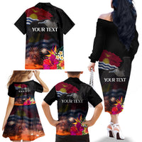 Personalised Kiribati Independence Day Family Matching Off The Shoulder Long Sleeve Dress and Hawaiian Shirt Frigatebird and Plumeria Hibiscus Flower LT03 - Polynesian Pride