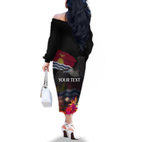 Personalised Kiribati Independence Day Family Matching Off The Shoulder Long Sleeve Dress and Hawaiian Shirt Frigatebird and Plumeria Hibiscus Flower LT03 - Polynesian Pride