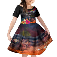 Personalised Kiribati Independence Day Family Matching Tank Maxi Dress and Hawaiian Shirt Frigatebird and Plumeria Hibiscus Flower LT03 Daughter's Dress Black - Polynesian Pride