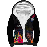 Personalised Kiribati Independence Day Sherpa Hoodie Frigatebird and Plumeria Hibiscus Flower LT03 Unisex Black - Polynesian Pride