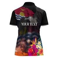 Personalised Kiribati Independence Day Women Polo Shirt Frigatebird and Plumeria Hibiscus Flower LT03 - Polynesian Pride