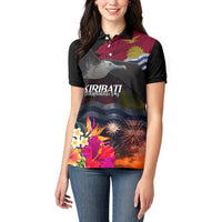 Personalised Kiribati Independence Day Women Polo Shirt Frigatebird and Plumeria Hibiscus Flower LT03 - Polynesian Pride