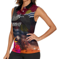 Personalised Kiribati Independence Day Women Sleeveless Polo Shirt Frigatebird and Plumeria Hibiscus Flower LT03 - Polynesian Pride