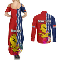 Personalised Kiribati Independence Day Couples Matching Summer Maxi Dress and Long Sleeve Button Shirt Kiribati Map With Flag Color LT03 - Polynesian Pride