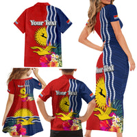 Personalised Kiribati Independence Day Family Matching Short Sleeve Bodycon Dress and Hawaiian Shirt Kiribati Map With Flag Color LT03 - Polynesian Pride