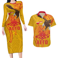 Personalized American Samoa Fautasi Race Couples Matching Long Sleeve Bodycon Dress and Hawaiian Shirt Aeto Pago Pago with Eagle Samoan Tribal Patterns