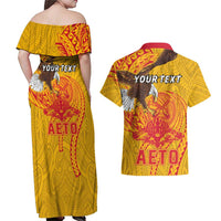 Personalized American Samoa Fautasi Race Couples Matching Off Shoulder Maxi Dress and Hawaiian Shirt Aeto Pago Pago with Eagle Samoan Tribal Patterns