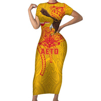 Personalized American Samoa Fautasi Race Short Sleeve Bodycon Dress Aeto Pago Pago with Eagle Samoan Tribal Patterns