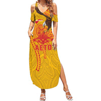 Personalized American Samoa Fautasi Race Summer Maxi Dress Aeto Pago Pago with Eagle Samoan Tribal Patterns