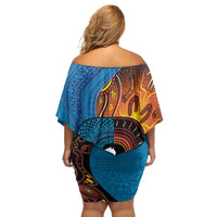 Fiji and Australia Together Family Matching Off Shoulder Short Dress and Hawaiian Shirt Tapa Tribal Tattoo mix Aboriginal Pattern LT03 - Polynesian Pride