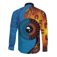 Fiji and Australia Together Long Sleeve Button Shirt Tapa Tribal Tattoo mix Aboriginal Pattern