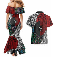 Tonga and New Zealand Together Couples Matching Mermaid Dress and Hawaiian Shirt Tongan Kupesi Ngatu Tattoo and Maori Paua Shell Pattern LT03 - Polynesian Pride