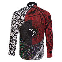 Tonga and New Zealand Together Family Matching Off Shoulder Short Dress and Hawaiian Shirt Tongan Kupesi Ngatu Tattoo and Maori Paua Shell Pattern LT03 - Polynesian Pride
