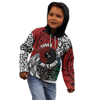 Tonga and New Zealand Together Kid Hoodie Tongan Kupesi Ngatu Tattoo and Maori Paua Shell Pattern LT03 - Polynesian Pride