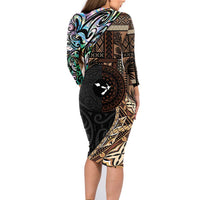 Samoa and New Zealand Together Family Matching Long Sleeve Bodycon Dress and Hawaiian Shirt Siapo Motif and Maori Paua Shell Pattern LT03 - Polynesian Pride