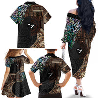 Samoa and New Zealand Together Family Matching Off The Shoulder Long Sleeve Dress and Hawaiian Shirt Siapo Motif and Maori Paua Shell Pattern LT03 - Polynesian Pride