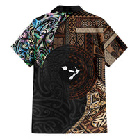 Samoa and New Zealand Together Family Matching Off The Shoulder Long Sleeve Dress and Hawaiian Shirt Siapo Motif and Maori Paua Shell Pattern LT03 - Polynesian Pride