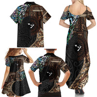 Samoa and New Zealand Together Family Matching Summer Maxi Dress and Hawaiian Shirt Siapo Motif and Maori Paua Shell Pattern LT03 - Polynesian Pride