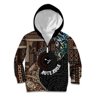 Samoa and New Zealand Together Kid Hoodie Siapo Motif and Maori Paua Shell Pattern