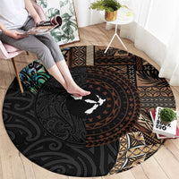 Samoa and New Zealand Together Round Carpet Siapo Motif and Maori Paua Shell Pattern