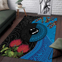 Fiji and New Zealand Together Area Rug Tapa Maori Tattoo mix Tagimoucia and Pohutukawa LT03 Black - Polynesian Pride