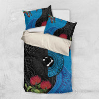 Fiji and New Zealand Together Bedding Set Tapa Maori Tattoo mix Tagimoucia and Pohutukawa LT03 US Twin 172cm x 218cm Black - Polynesian Pride