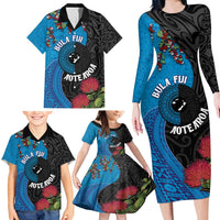 Fiji and New Zealand Together Family Matching Long Sleeve Bodycon Dress and Hawaiian Shirt Tapa Maori Tattoo mix Tagimoucia and Pohutukawa LT03 - Polynesian Pride