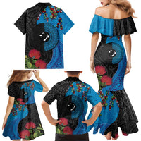 Fiji and New Zealand Together Family Matching Mermaid Dress and Hawaiian Shirt Tapa Maori Tattoo mix Tagimoucia and Pohutukawa