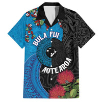 Fiji and New Zealand Together Family Matching Off The Shoulder Long Sleeve Dress and Hawaiian Shirt Tapa Maori Tattoo mix Tagimoucia and Pohutukawa LT03 Dad's Shirt - Short Sleeve Black - Polynesian Pride