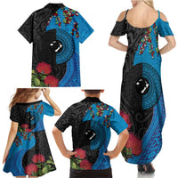 Fiji and New Zealand Together Family Matching Summer Maxi Dress and Hawaiian Shirt Tapa Maori Tattoo mix Tagimoucia and Pohutukawa
